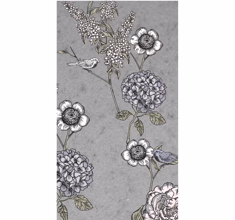 Estore de rolo flores e plantas motivo cinza suave - TenStickers