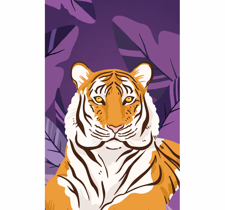 Estores de rolo de animais retrato de tigre com folhas - TenStickers