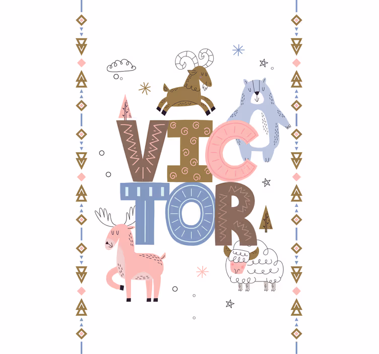 Estore de rolo nórdico design de animais infantis com nome - TenStickers