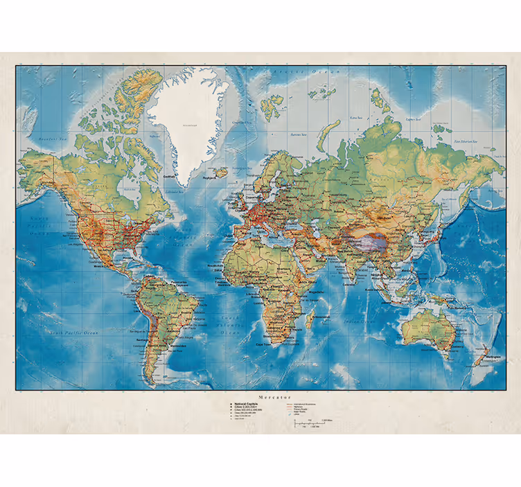 Estore de rolo do mapa mundial mercador - TenStickers