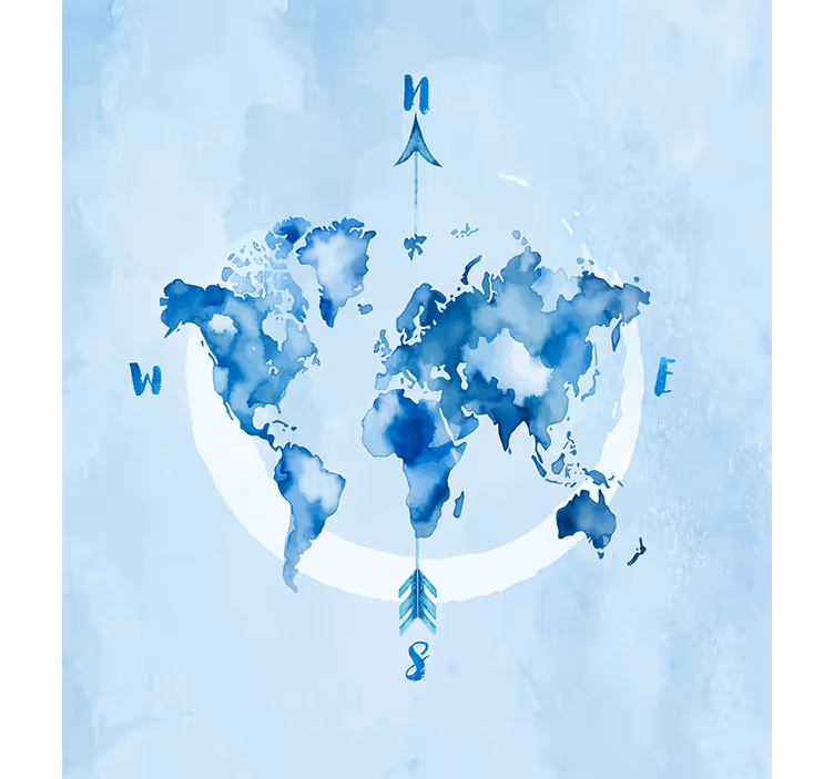 Estore de rolo do mapa mundial planisfério azul aquarela - TenStickers