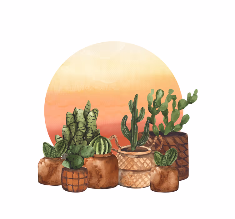 Estore de rolo cozinha cacto com pôr do sol em círculo - TenStickers