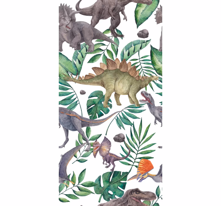 Estore de rolo de dinossauros padrão de aquarela jurássico - TenStickers
