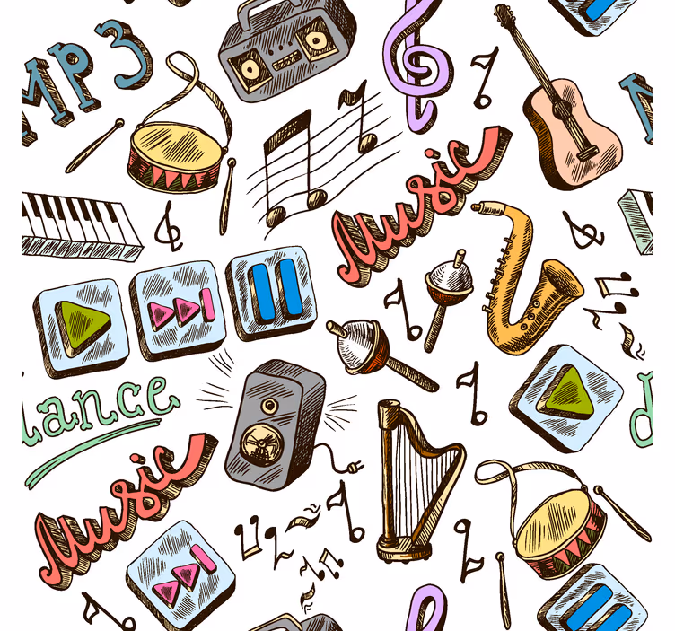 Estore de rolo divertidos padrão de música - TenStickers