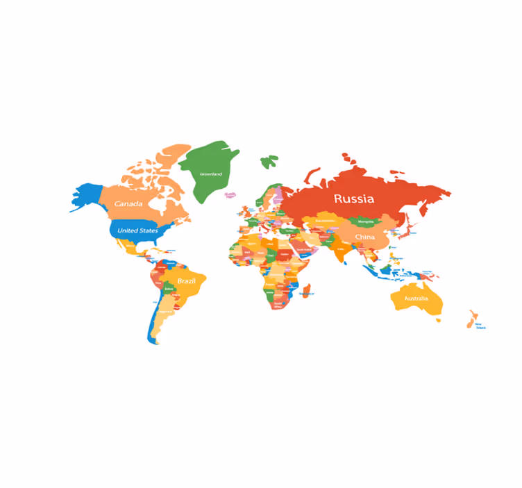 Individuais de mesa originais Mapa do mundo colorido - TenStickers