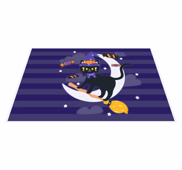 Individual de mesa halloween gato feiticeiro na vassoura - TenStickers