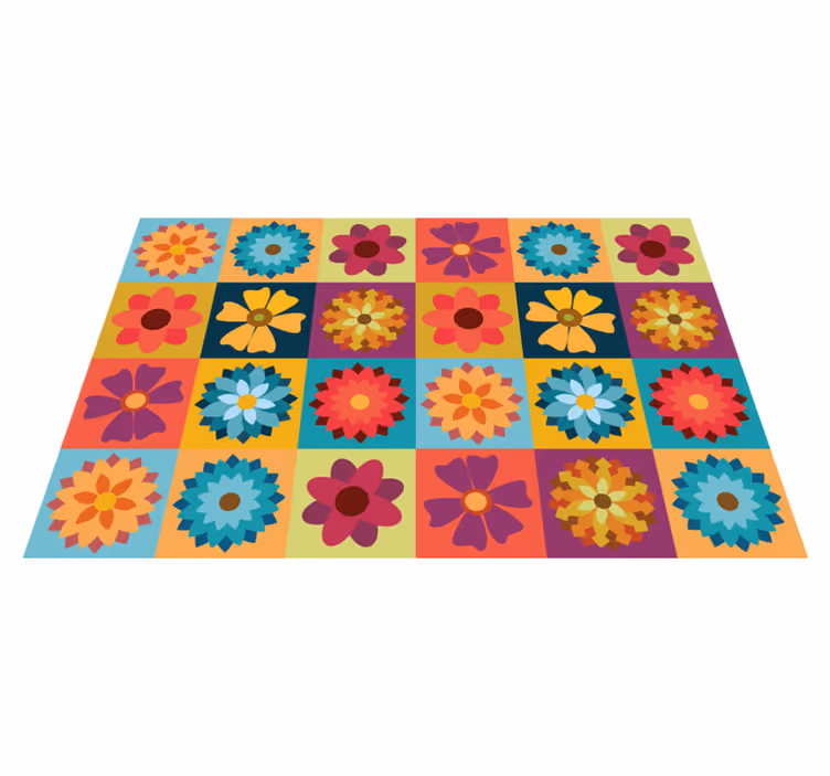 Individual de mesa em vinil azulejos de flores coloridas - TenStickers