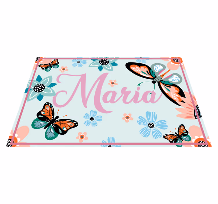 Individual de mesa retangular flor e borboletas com nome - TenStickers