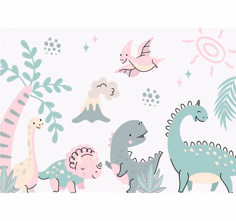 Mural de parede bebés dinossauros pastéis - TenStickers