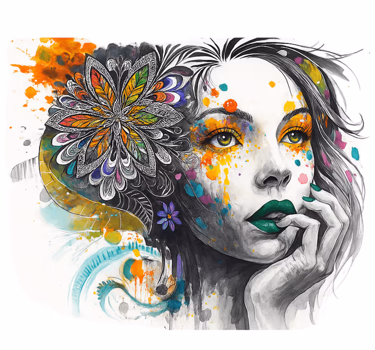 Mural de parede de arte urbana retrato de cores explosivas - TenStickers