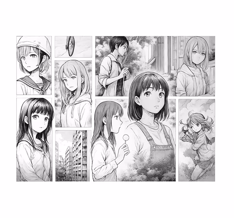 Mural de parede juvenis mangá preto e branco - TenStickers