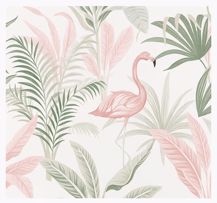 Mural de parede para a sala oásis de flamingos tropicais - TenStickers