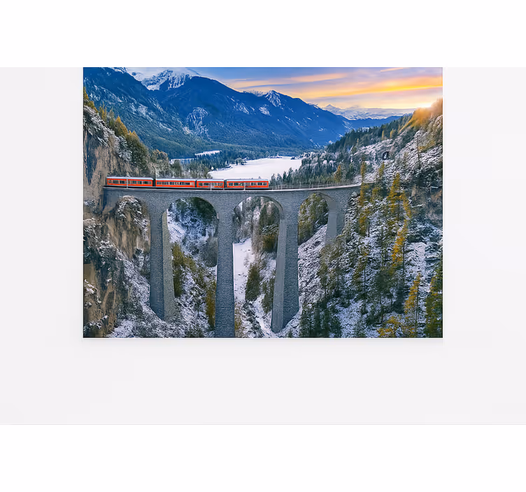 Mural de parede montanha trem suíço no viaduto landwasser - TenStickers