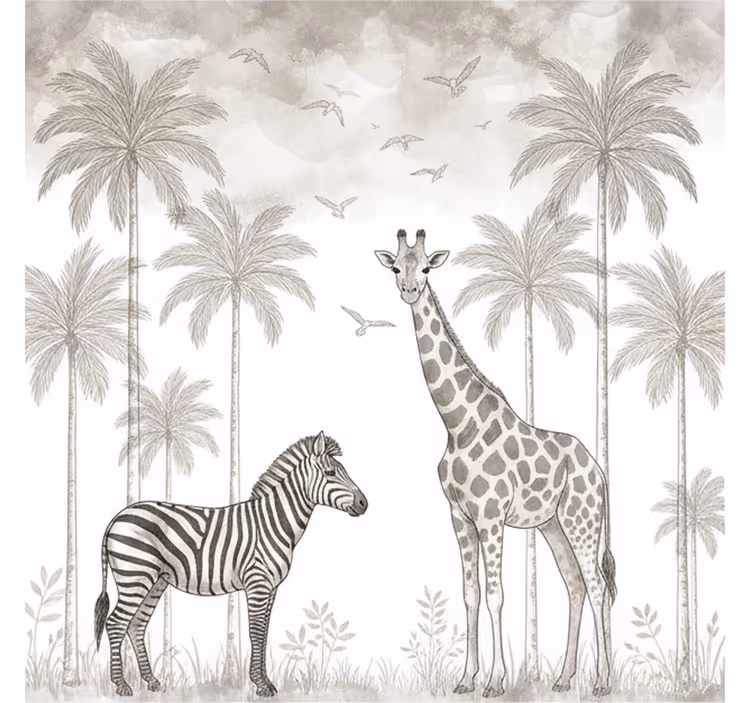 Mural de parede bebés com estampa de jungle monocromática - TenStickers
