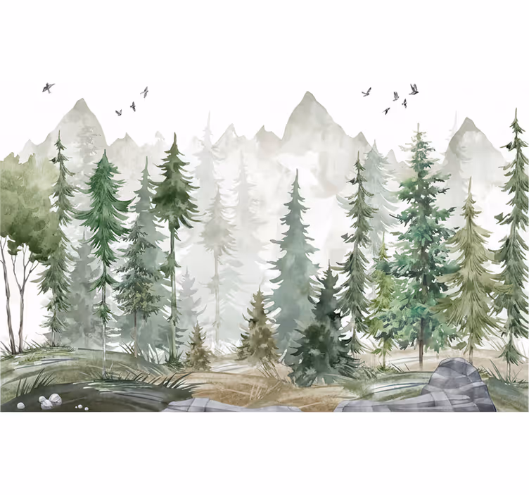Mural de parede bosques pinheiro nórdico minimalista - TenStickers