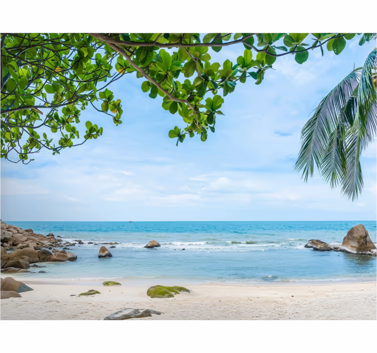 Fotomurais para casa de banho vista de praia tropical - TenStickers