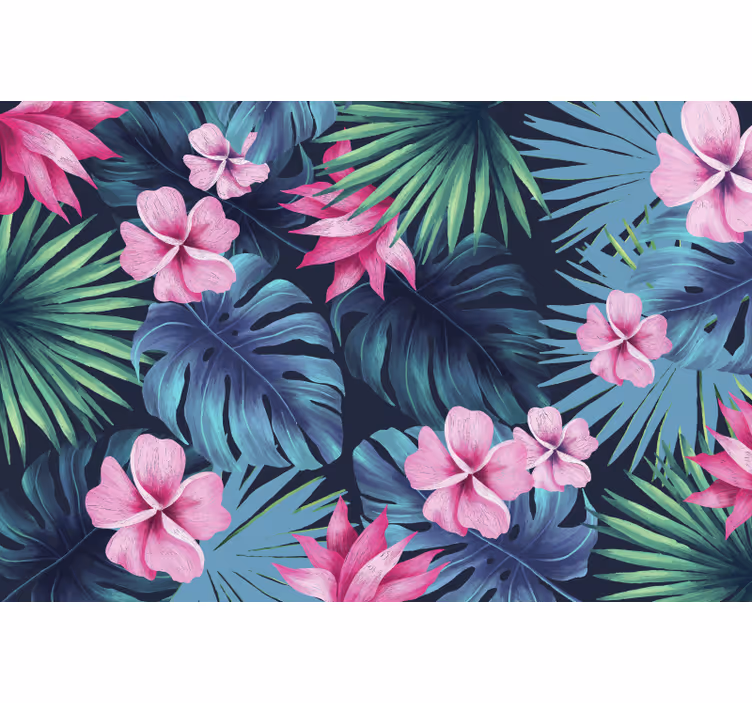 Fotomural selva folhas e flores tropicais - TenStickers