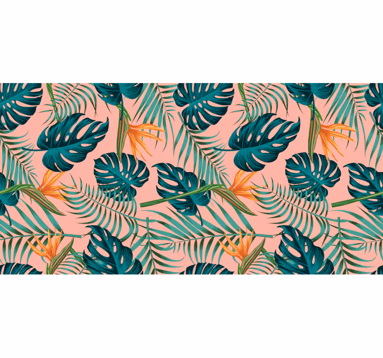 Fotomural selva aquarela verde e rosa tropical - TenStickers