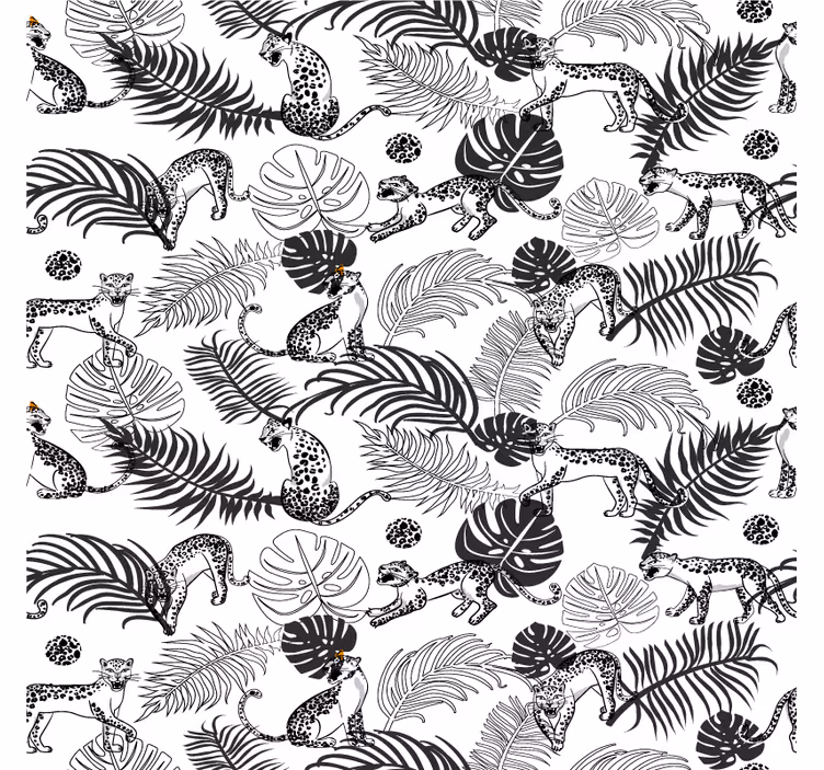 Fotomural selva padrão tropical de leopardo preto e branco - TenStickers