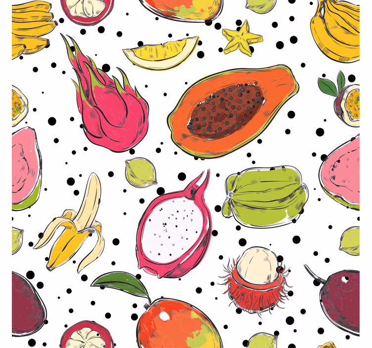 Mural de parede cozinha desenho colorido de frutas exóticas - TenStickers
