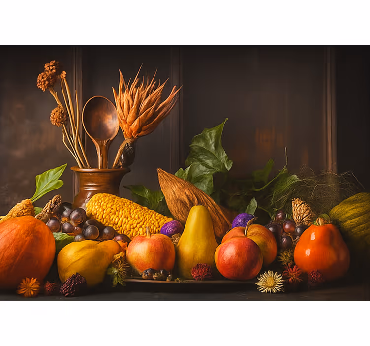 Mural de parede cozinha legumes e frutas rústicas - TenStickers
