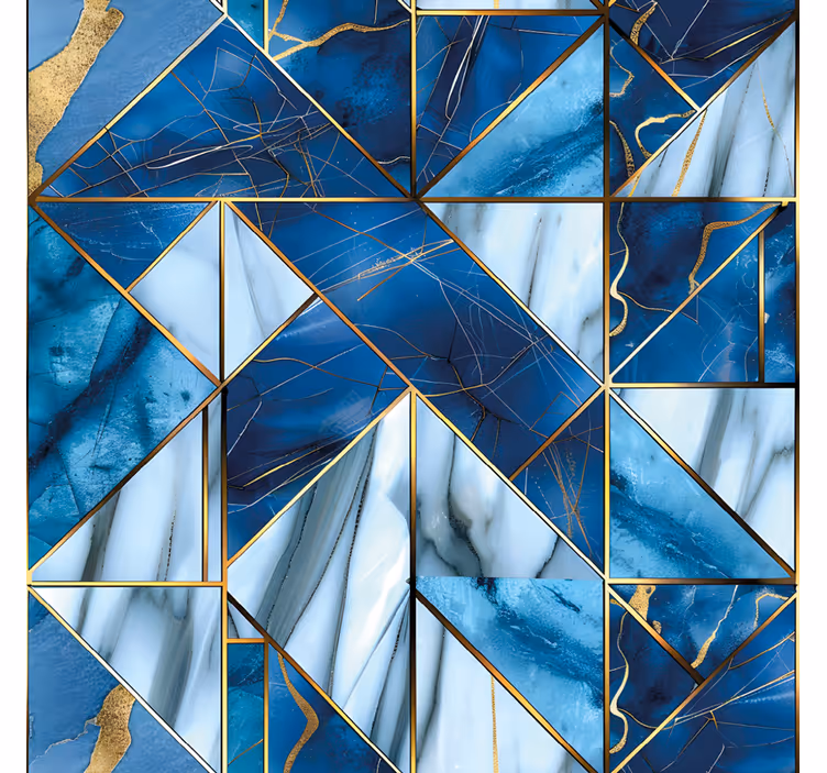 Mural de parede cozinha mármore azul geométrico e dourado - TenStickers