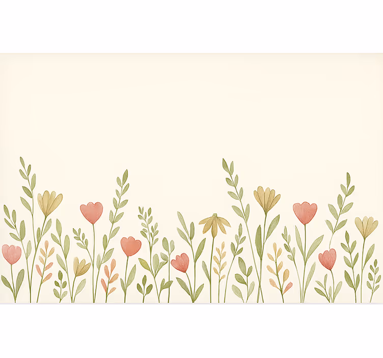 Mural de parede bege com borda de flores do campo - TenStickers