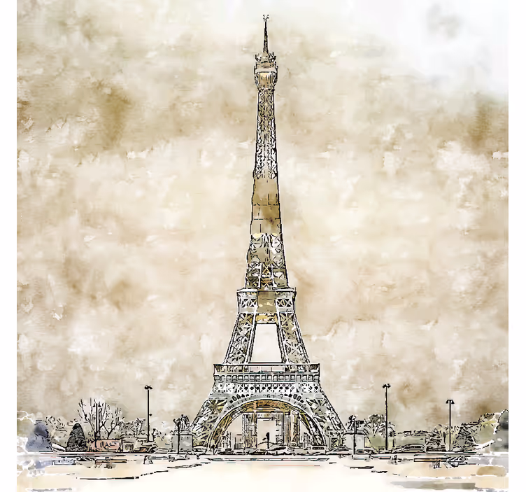 Mural de parede bege com pintura em aquarela da torre eiffel - TenStickers