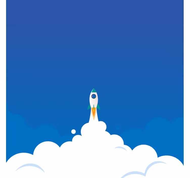 Mural de parede azul com foguete de desenho animado - TenStickers