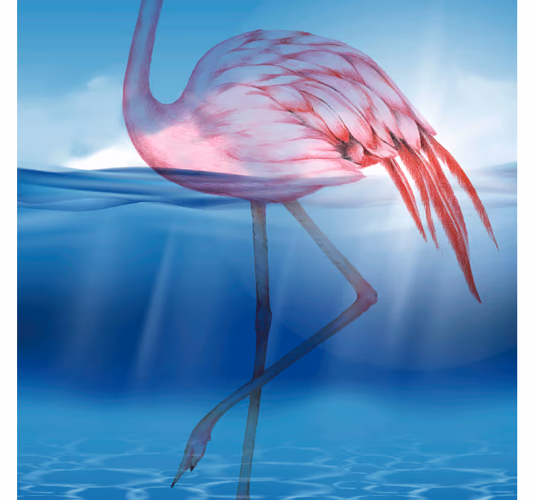 Mural de parede azul com design subaquático de flamingo - TenStickers