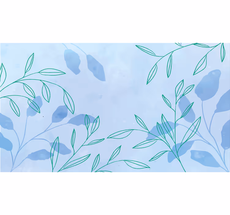 Mural de parede azul com folhas elegantes em aquarela - TenStickers