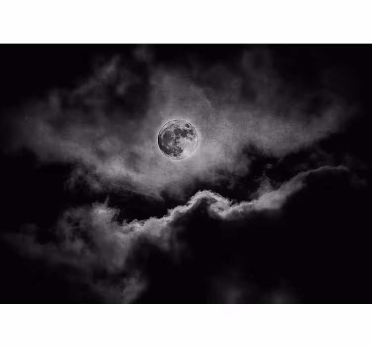 Mural de parede preto lua e nuvens - TenStickers