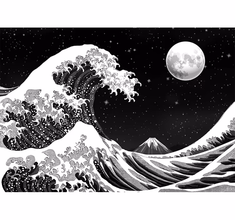 Mural de parede preto onda de kanagawa à noite - TenStickers