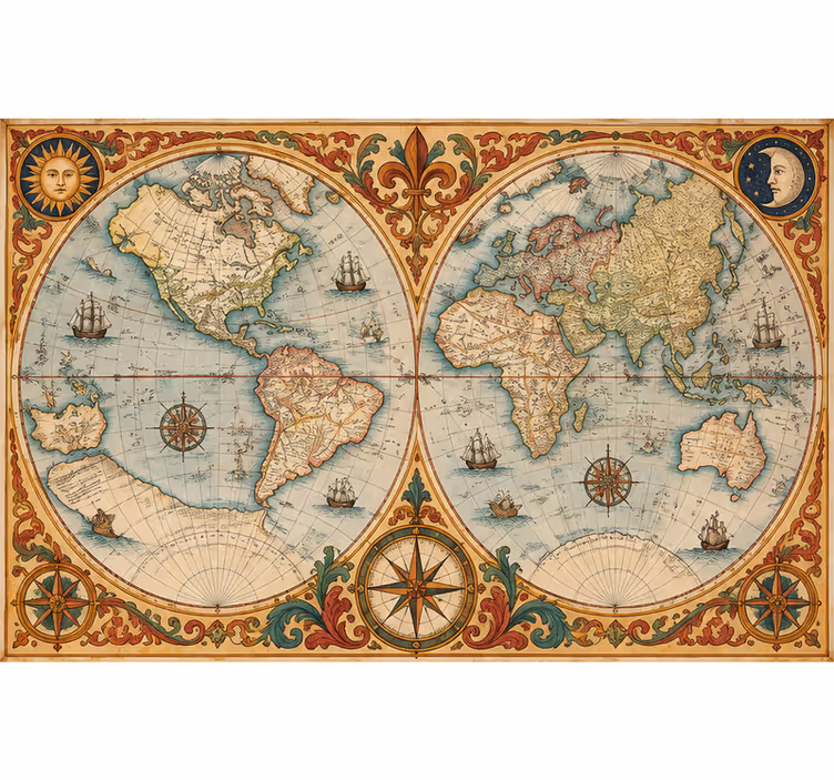 Mural de parede mapa mundial retrô - TenStickers