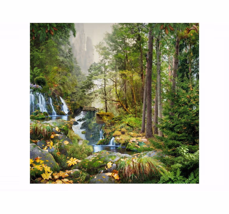 Mural de parede natureza lago da floresta com cachoeira - TenStickers