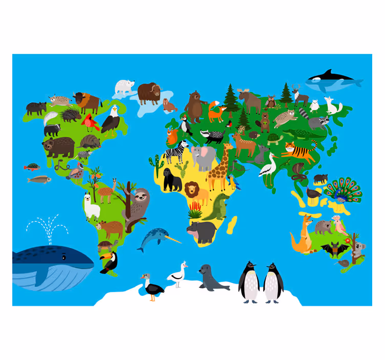 Mural de parede infantil do mundo dos animais - TenStickers