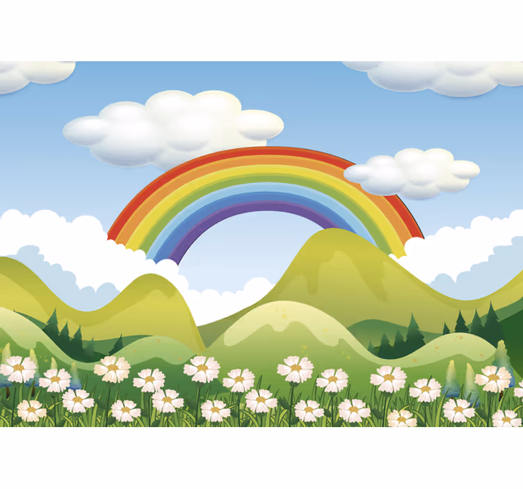 Murais de parede infantil arco-íris acima da natureza - TenStickers