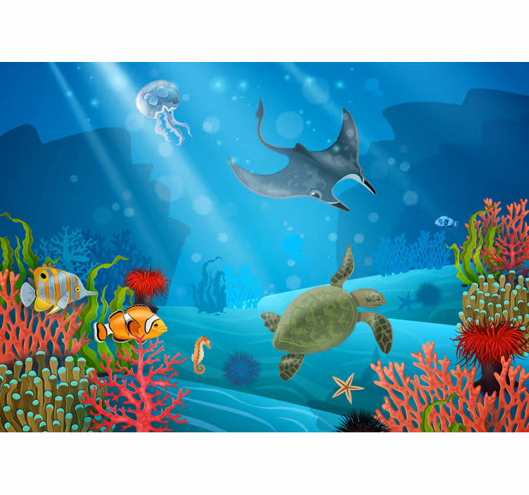 Fotomural infantil animais subaquáticos - TenStickers