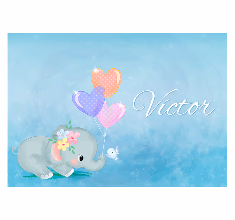 Mural de parede para quarto de bebé elefante com nome - TenStickers