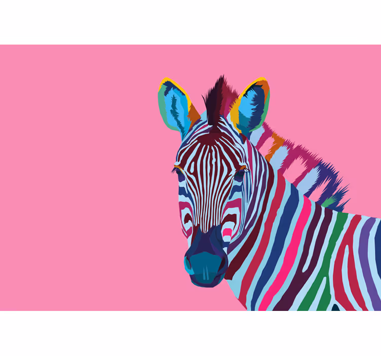 Mural de parede animais retrato colorido de zebra - TenStickers