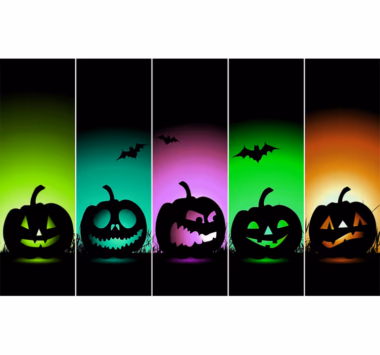 Mural de parede halloween faces de abóboras - TenStickers