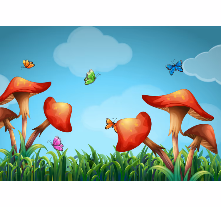 Mural de parede natureza jardim de cogumelos fantasioso - TenStickers