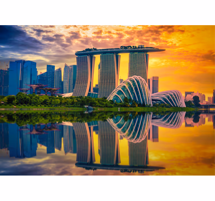 Fotomurais cidades e países reflexões da baía da marina - TenStickers