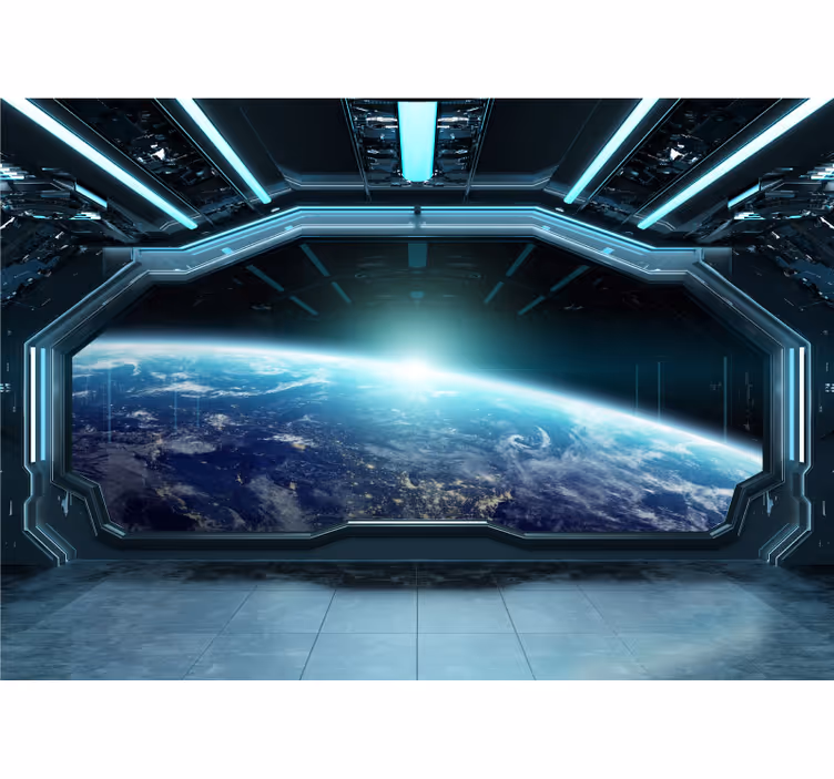 Murais de Parede 3D Efeito 3d de nave espacial - TenStickers