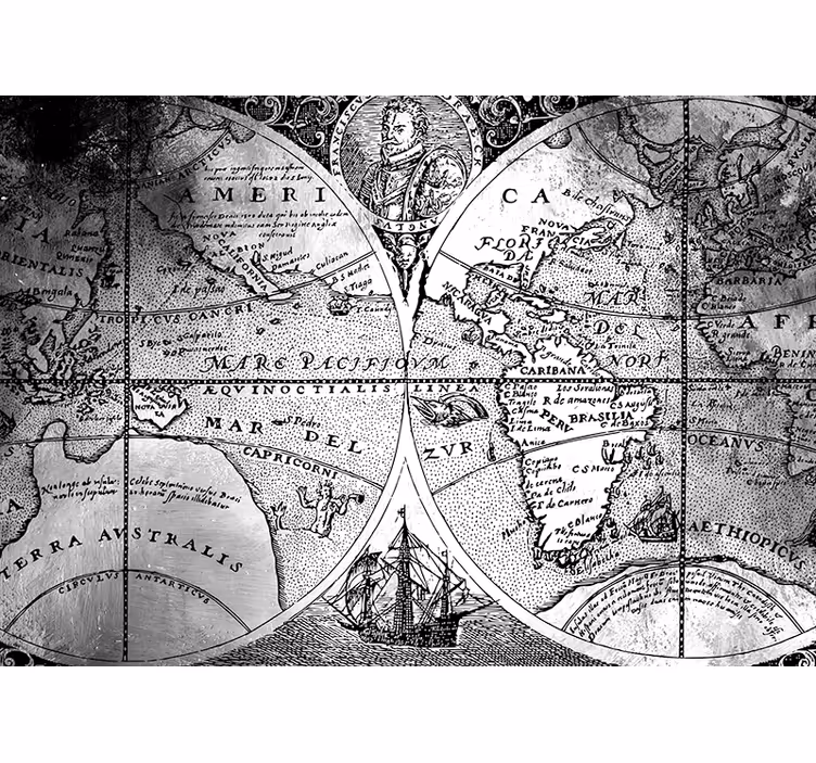 Fotomural preto e branco mapa do mundo - TenStickers