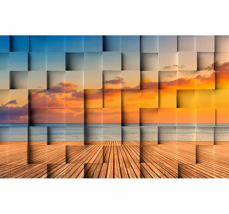 Murais de parede 3d vista do oceano ao pôr do sol - TenStickers