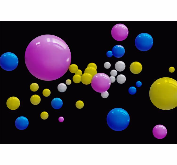 Murais de Parede 3D Círculos amarelo rosa e azul - TenStickers