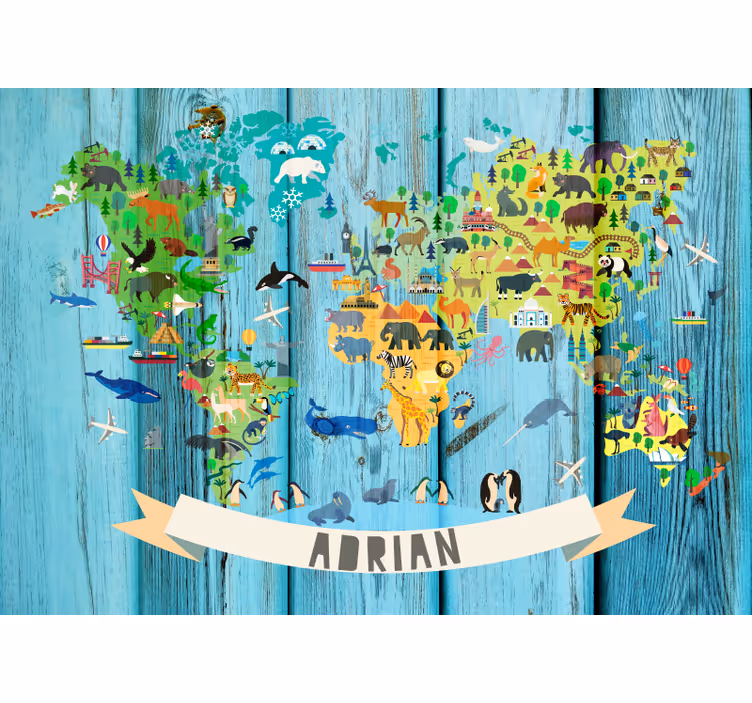 fotomural azul do mapa mundial político para crianças - TenStickers