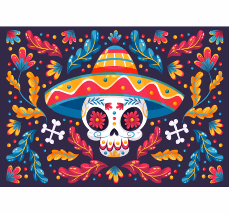Smilling crânio fotomural de fantasia mexicana - TenStickers