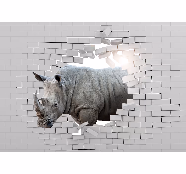 Mural de parede animais rinoceronte rompendo - TenStickers
